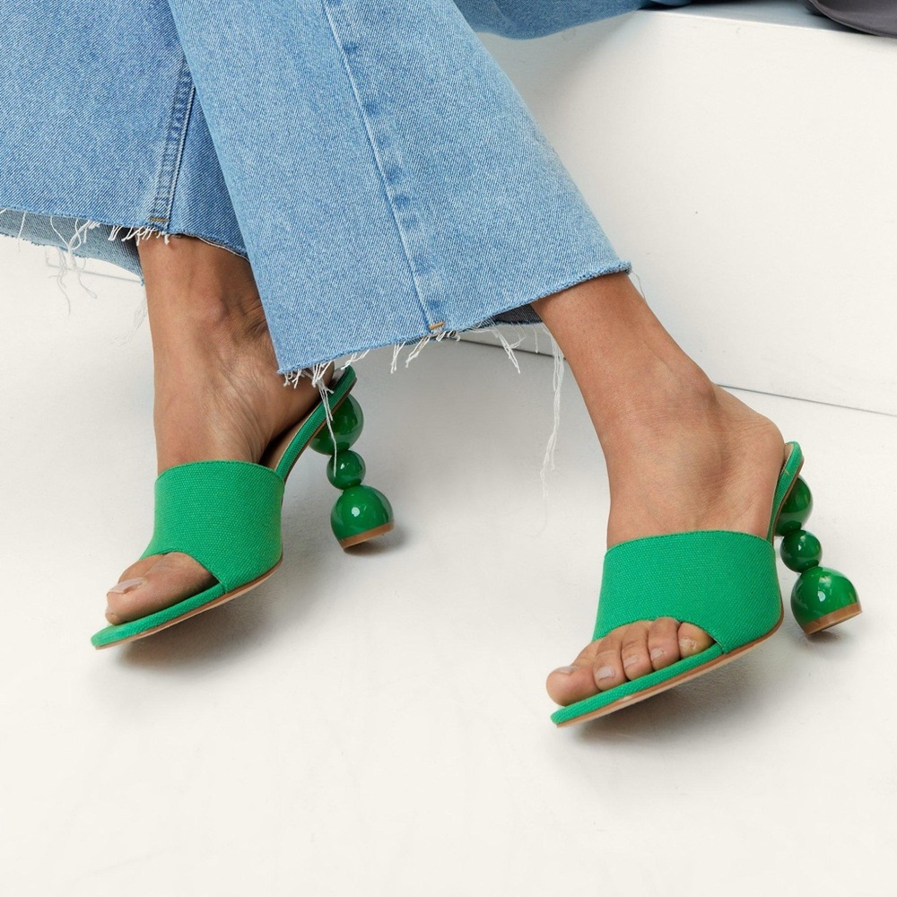 Linen Ball Heeled Mules